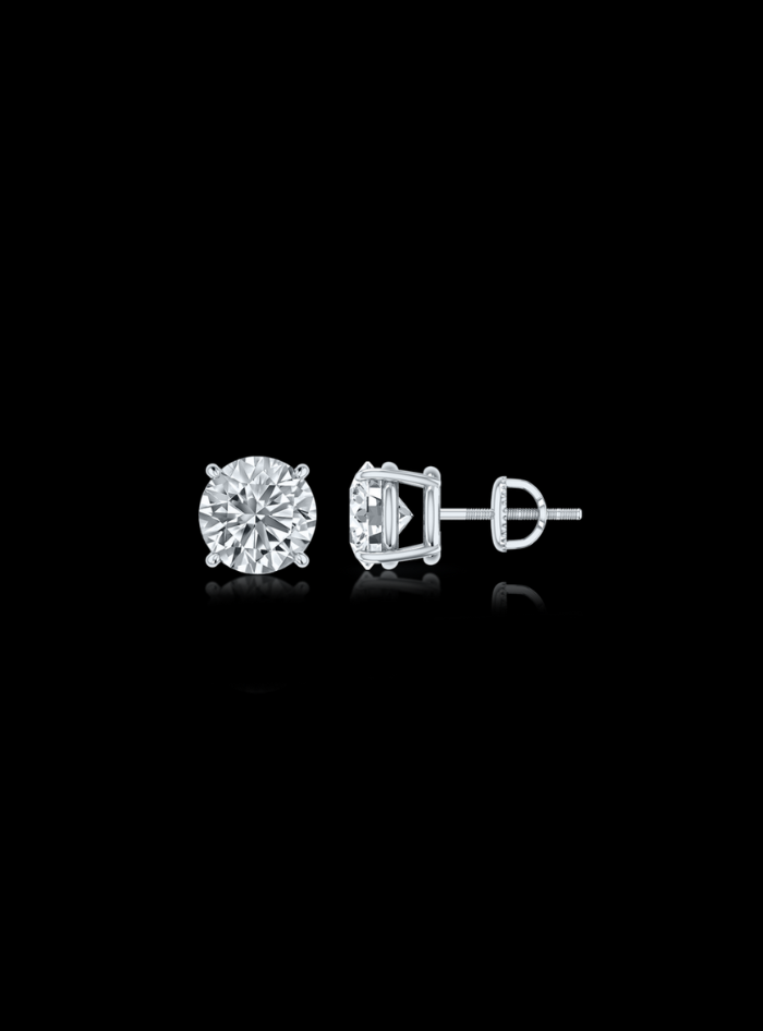 Lab Grown Diamond Studs -14K White Gold- 4 Prong Basket-Thread Back-Round 0.50 ct TW